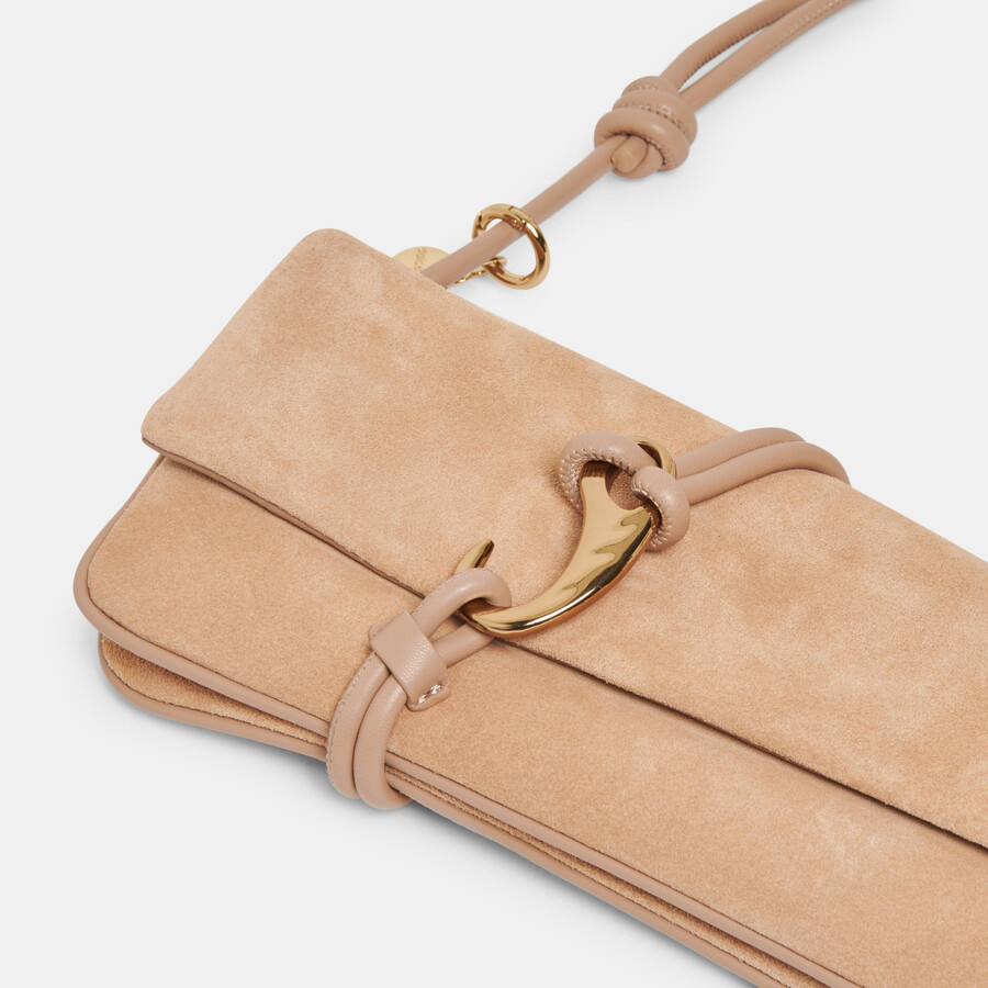 alice schultertasche aus beigefarbenem wildleder