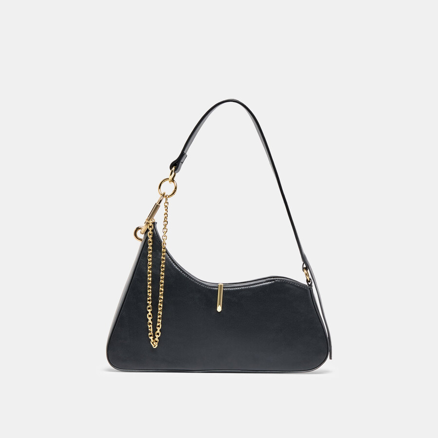 prya schultertasche aus schwarzem leder