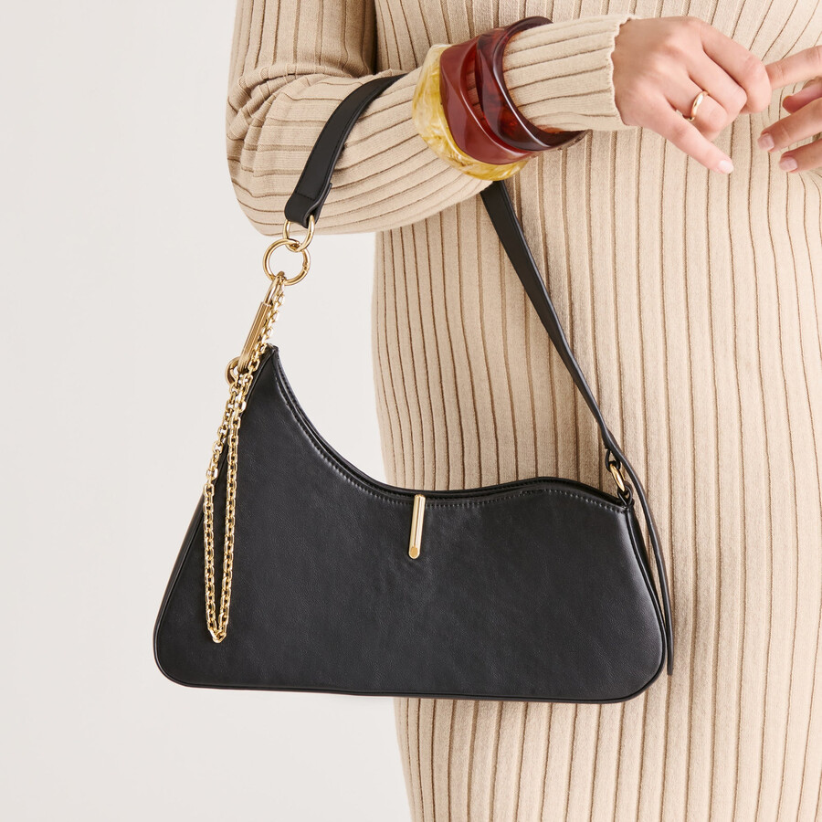 prya schultertasche aus schwarzem leder