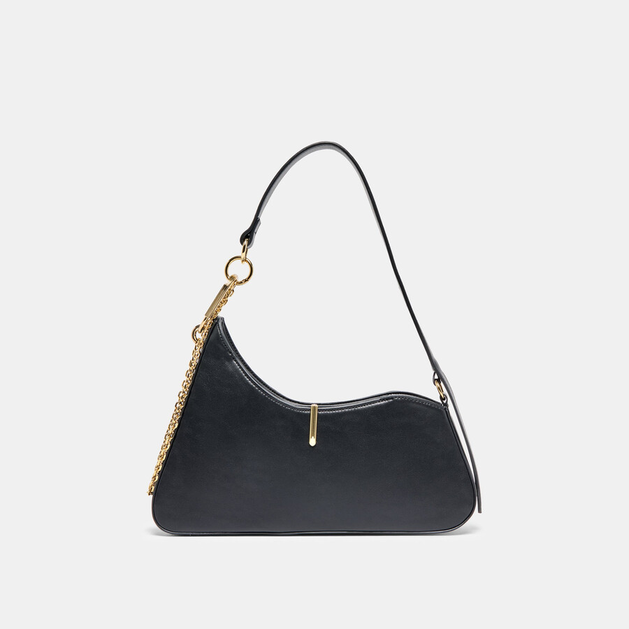 prya schultertasche aus schwarzem leder