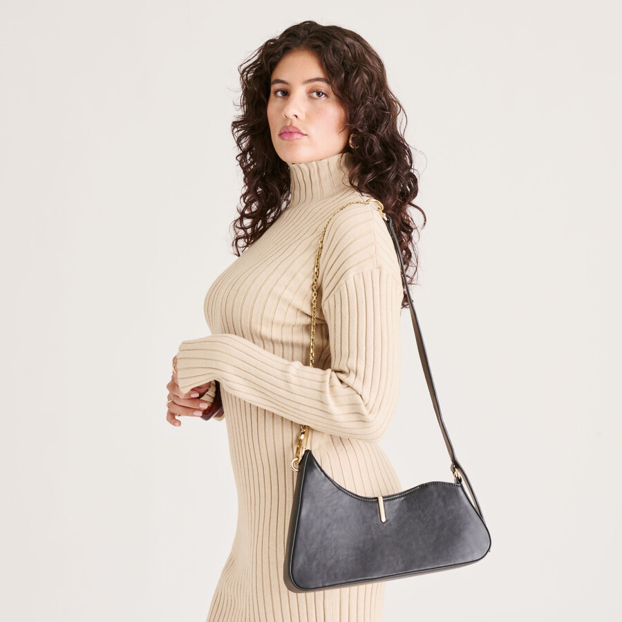 prya schultertasche aus schwarzem leder