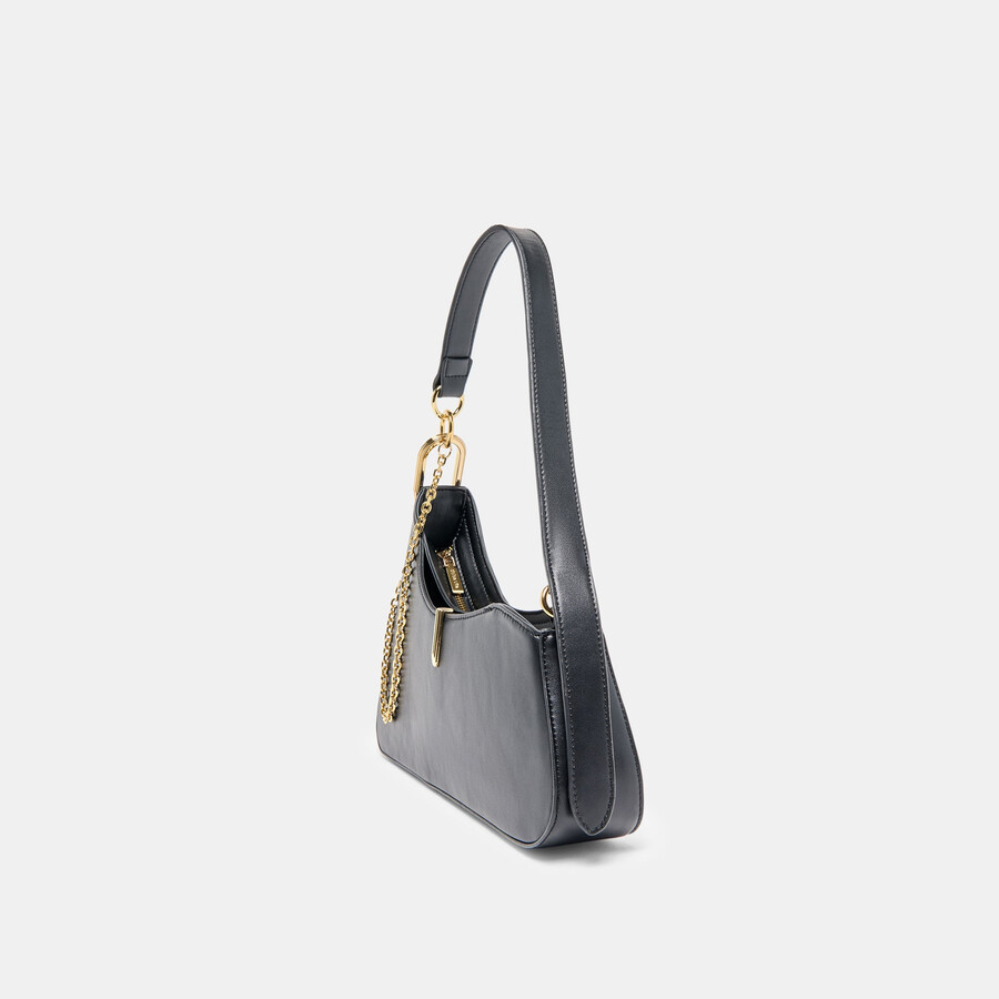 prya schultertasche aus schwarzem leder