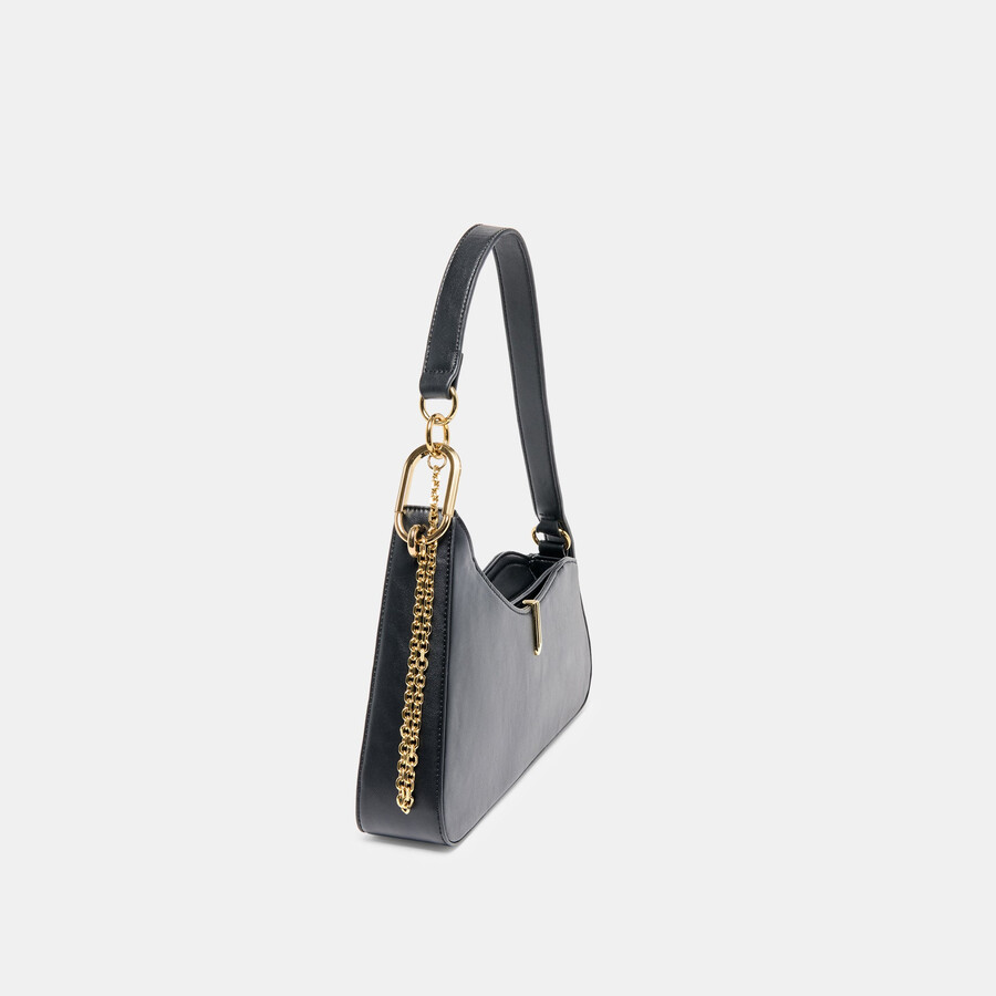 prya schultertasche aus schwarzem leder
