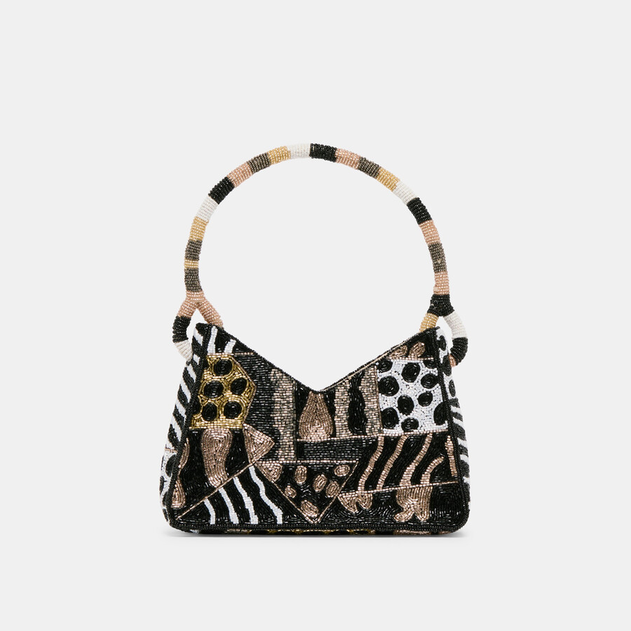 amelia schultertasche dunkel multi perlenbesetzt