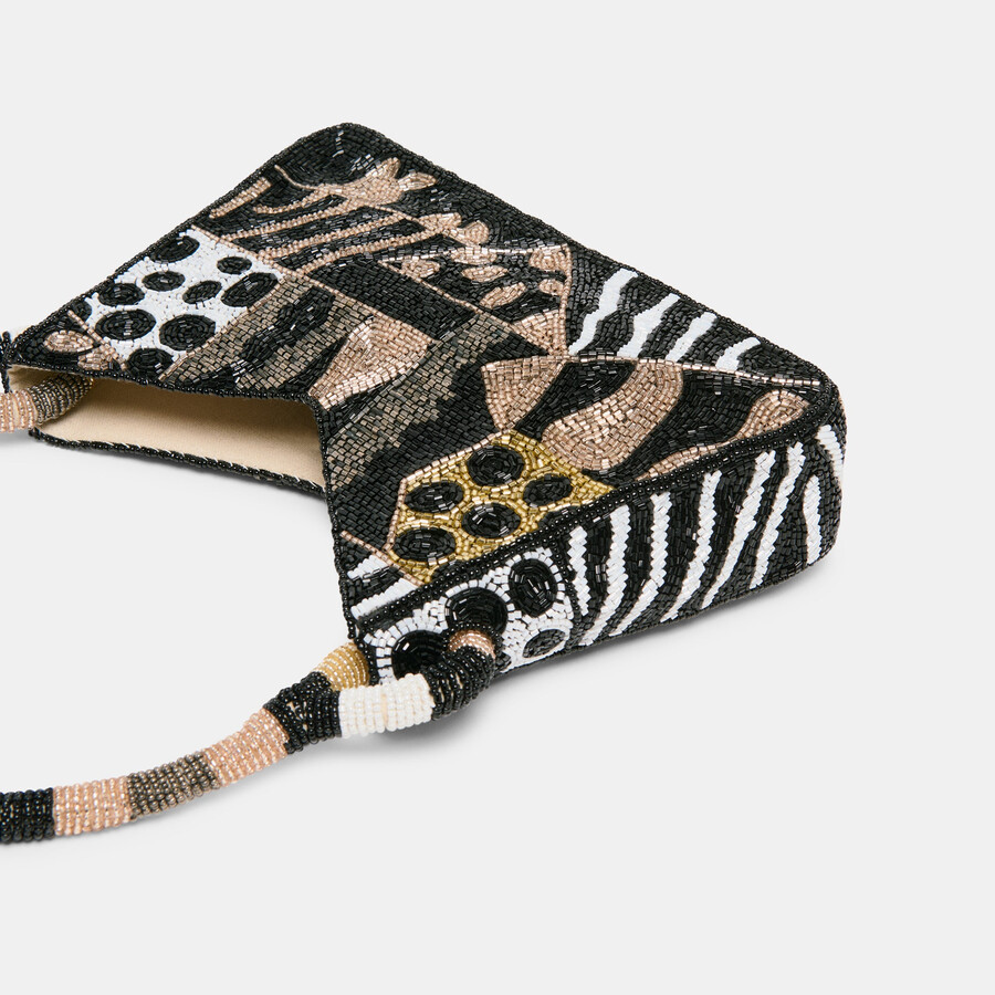 amelia schultertasche dunkel multi perlenbesetzt