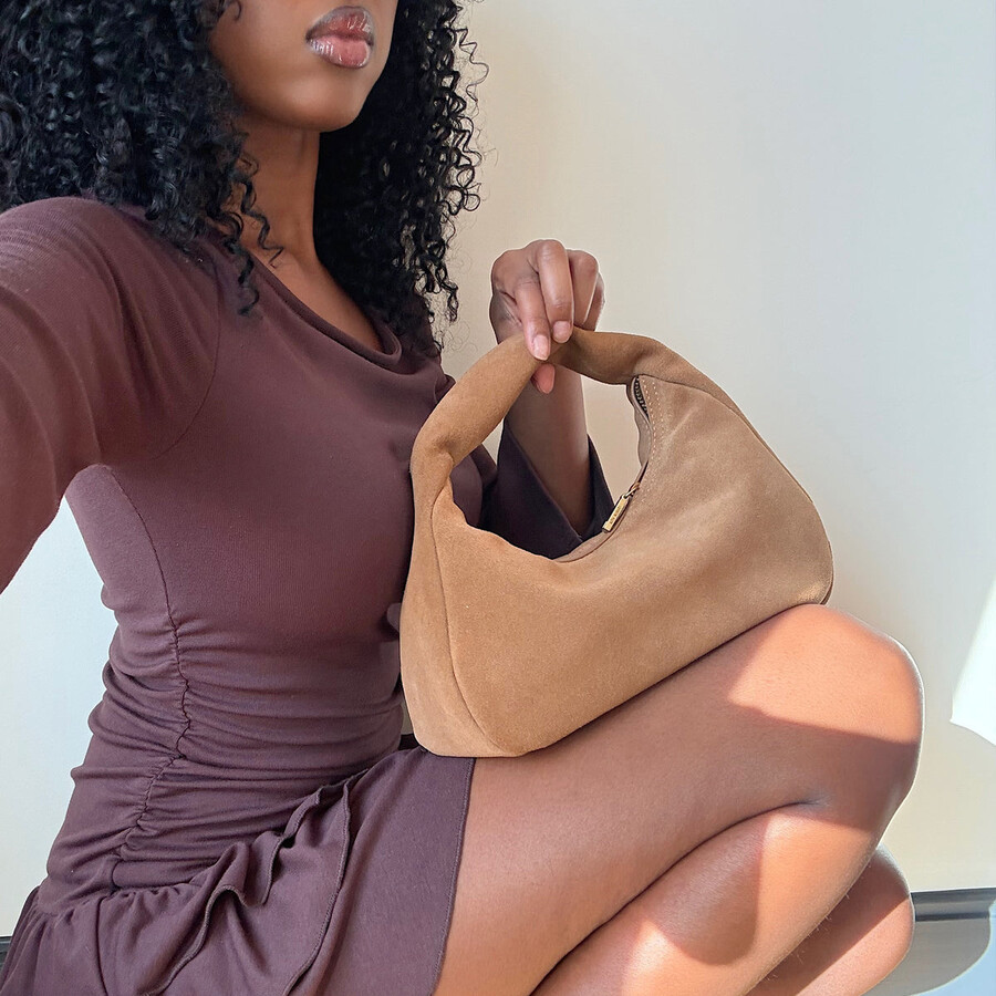 frankie handtasche aus braunem wildleder