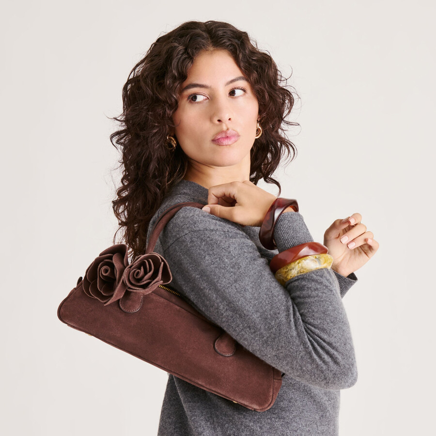 boracay schultertasche aus schokoladenbraunem wildleder