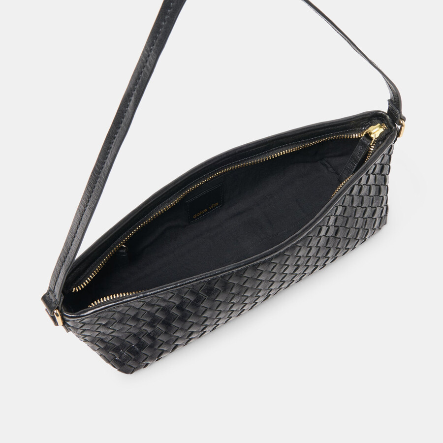 savaii gewebte schultertasche schwarz gewebtes leder