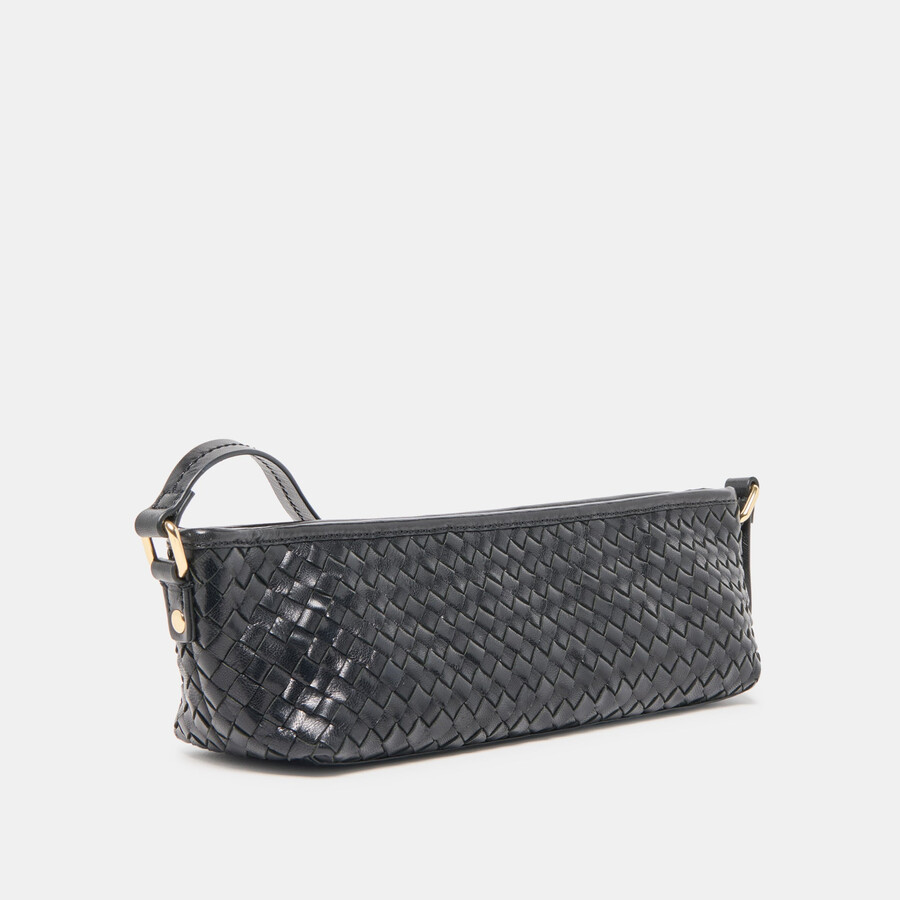 savaii gewebte schultertasche schwarz gewebtes leder