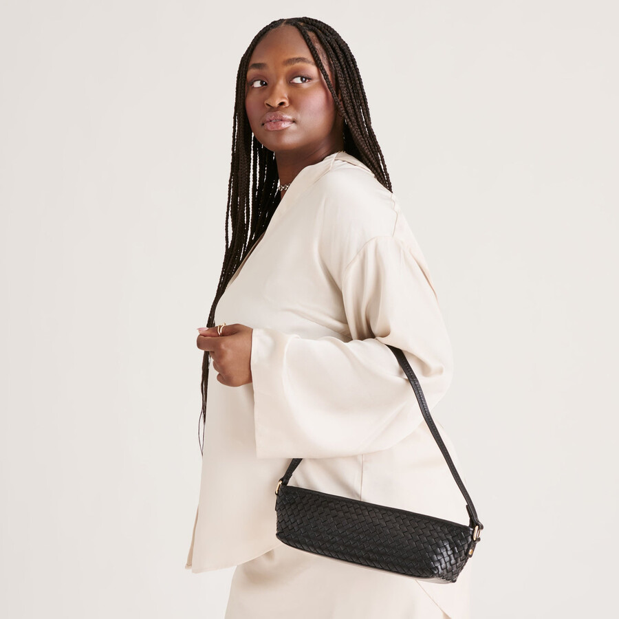 savaii gewebte schultertasche schwarz gewebtes leder