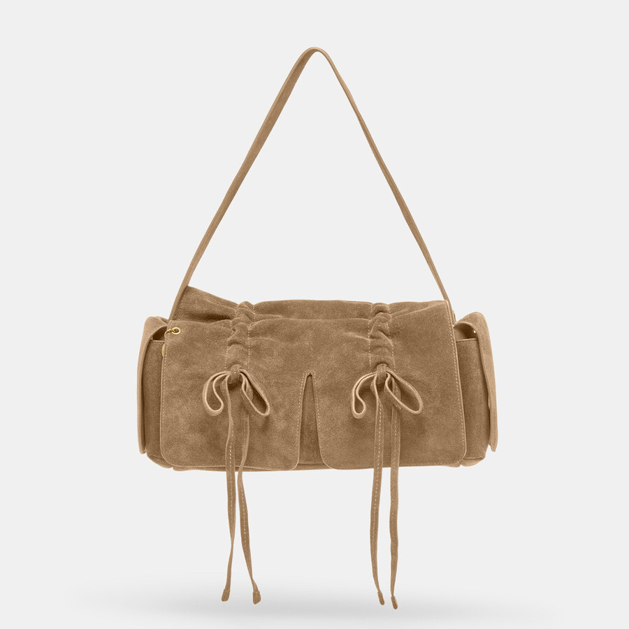 hudson schultertasche aus olivgrünem wildleder