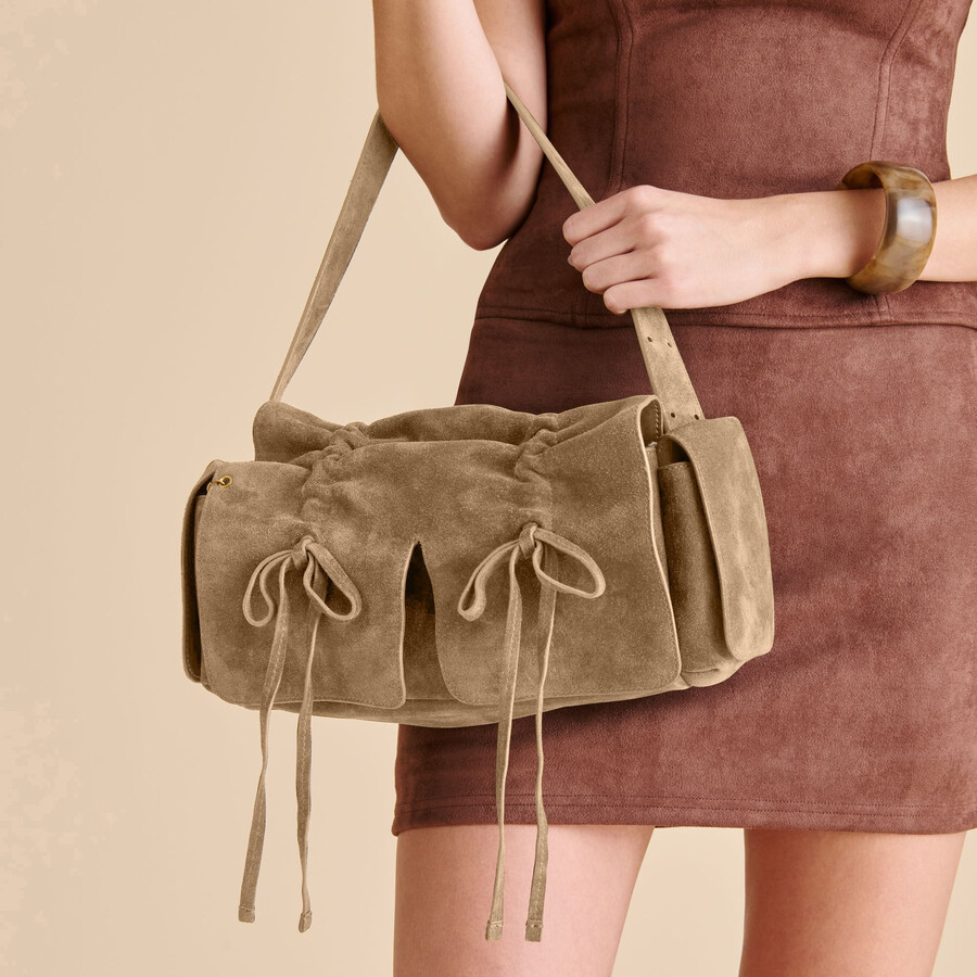 hudson schultertasche aus olivgrünem wildleder