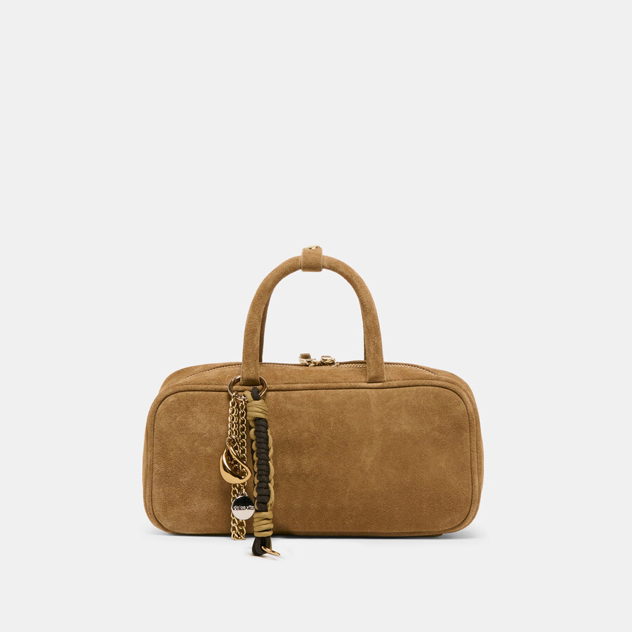 santina handtasche aus taupefarbenem wildleder