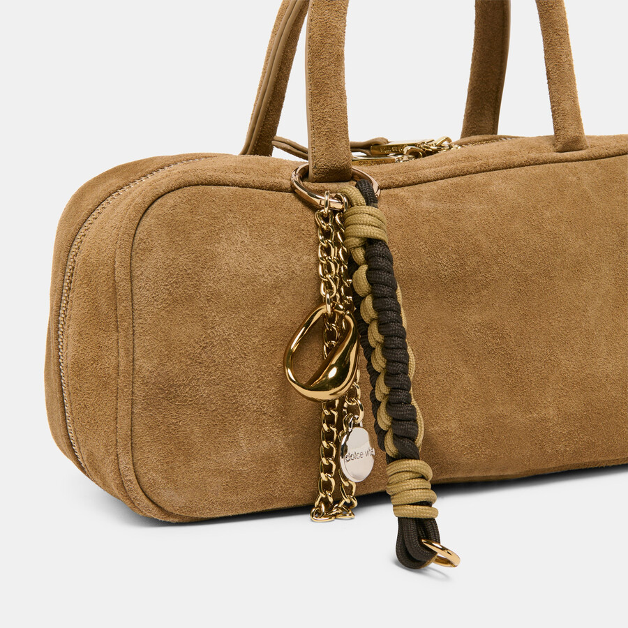 santina handtasche aus taupefarbenem wildleder