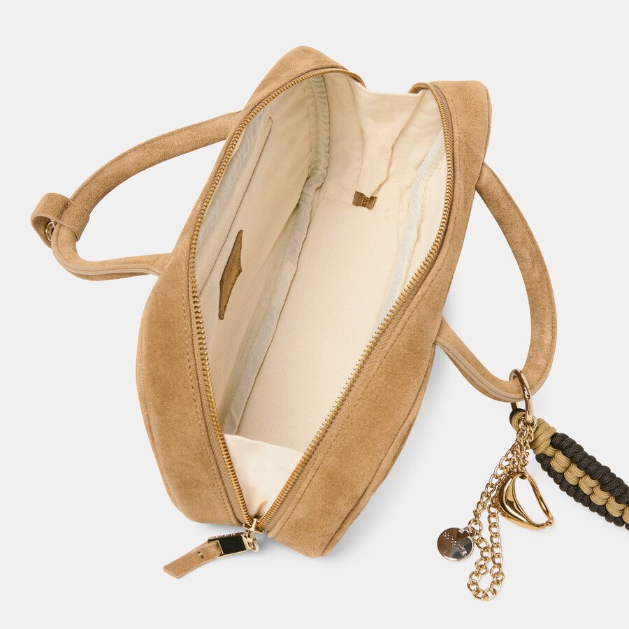 santina handtasche aus taupefarbenem wildleder