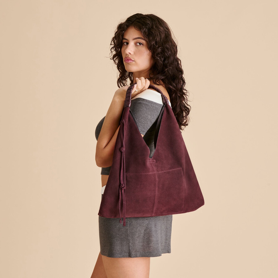 merrick tote burgundy suede