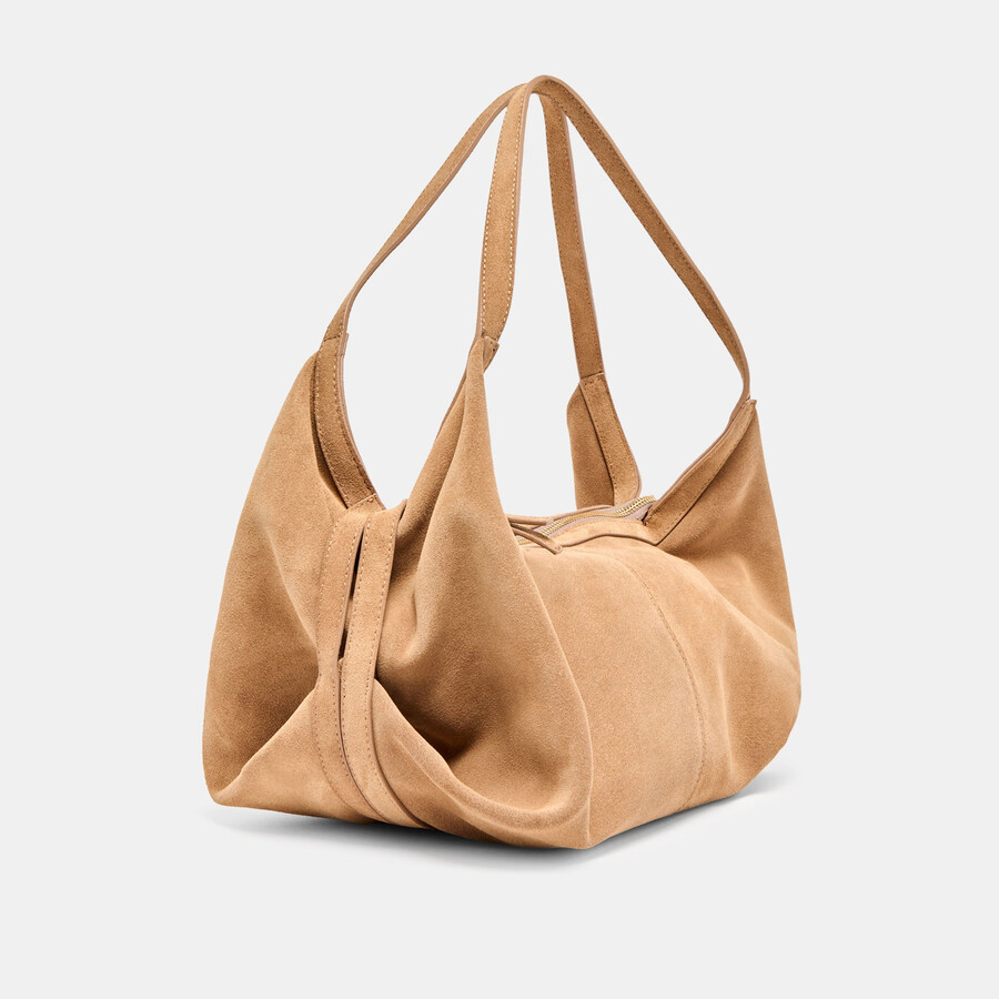 billy schultertasche aus kamelfarbenem wildleder