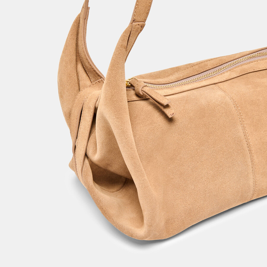 billy schultertasche aus kamelfarbenem wildleder