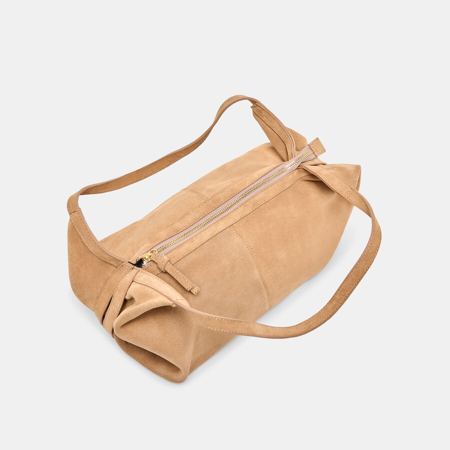 billy schultertasche aus kamelfarbenem wildleder
