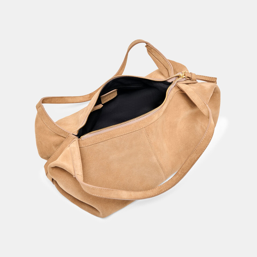 billy schultertasche aus kamelfarbenem wildleder