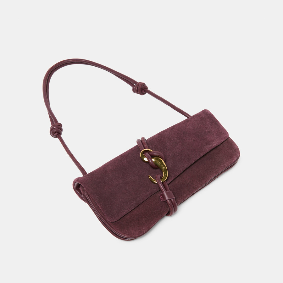 alice schultertasche aus burgunderfarbenem wildleder