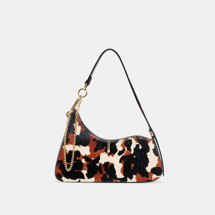 prya schultertasche braun bedrucktes kalbsleder