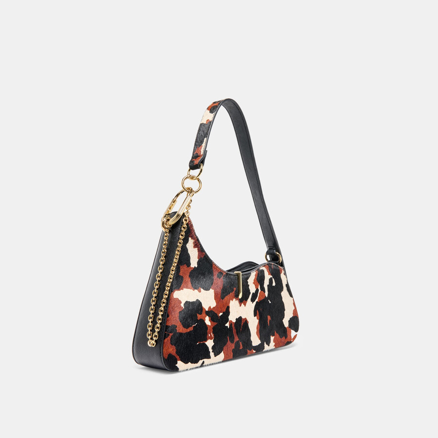 prya schultertasche braun bedrucktes kalbsleder