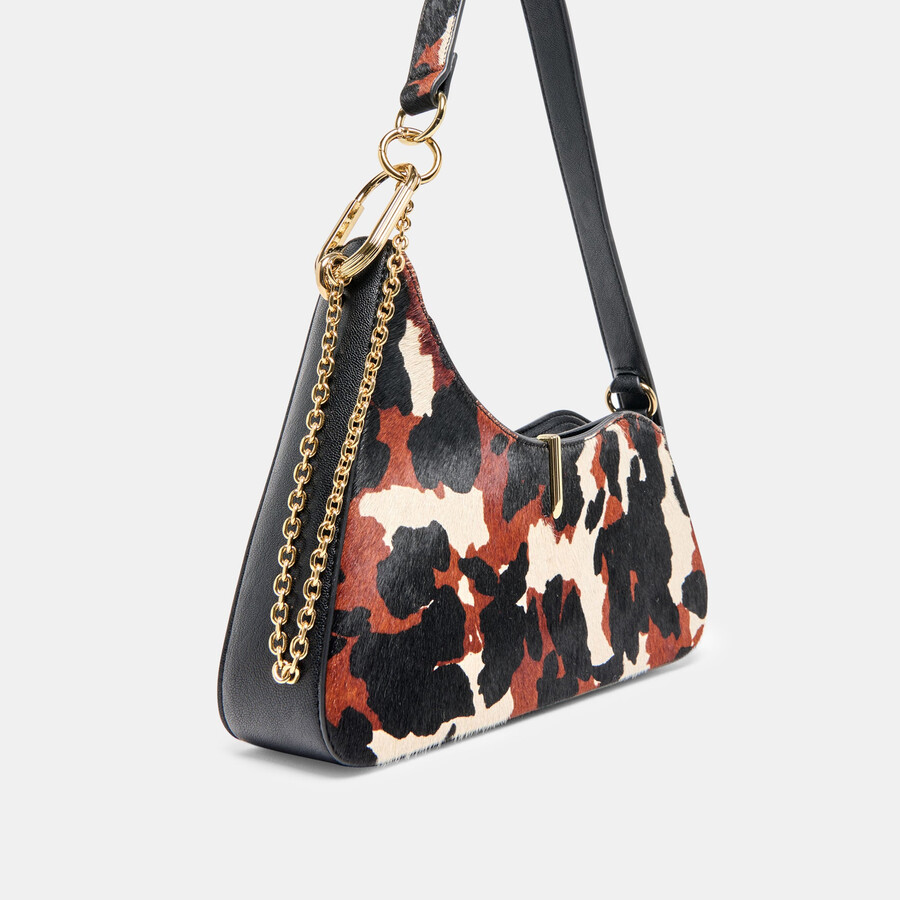 prya schultertasche braun bedrucktes kalbsleder
