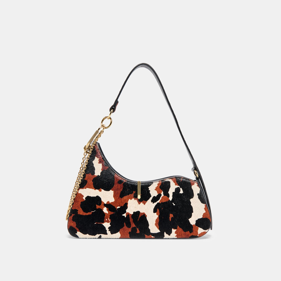 prya schultertasche braun bedrucktes kalbsleder
