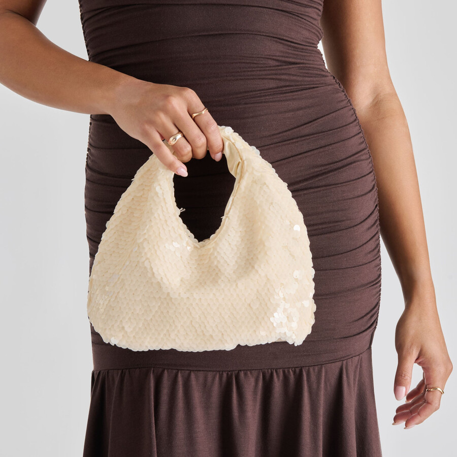 dahlia paillettenhandtasche elfenbein pailletten