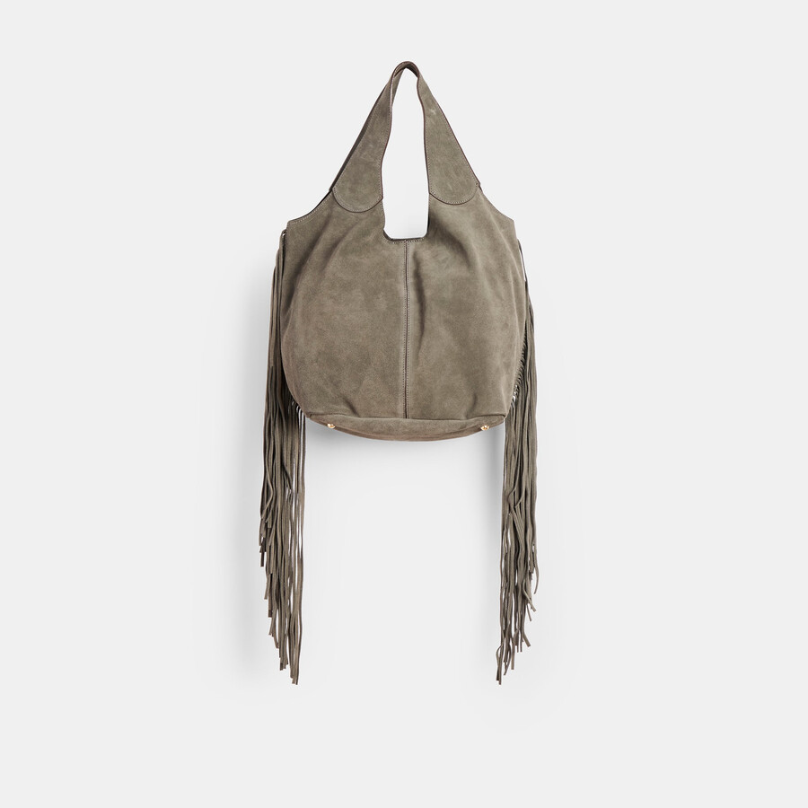 nakoma schultertasche aus olivgrünem wildleder
