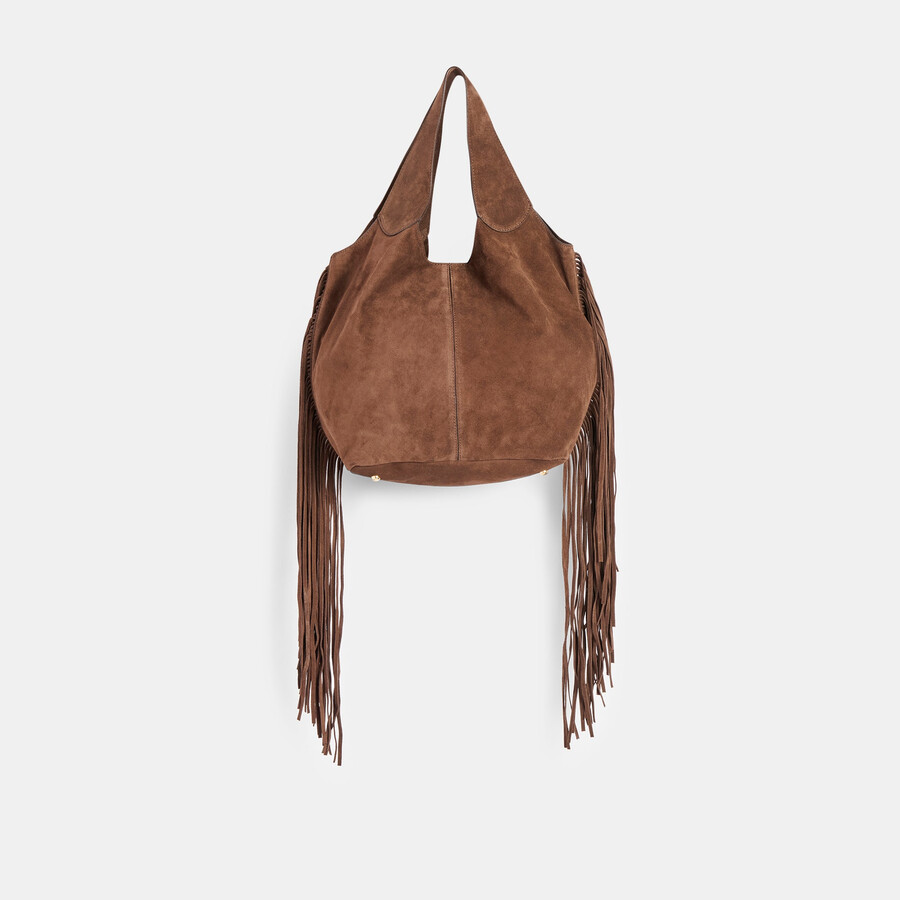 nakoma schultertasche schokoladenbraunes wildleder