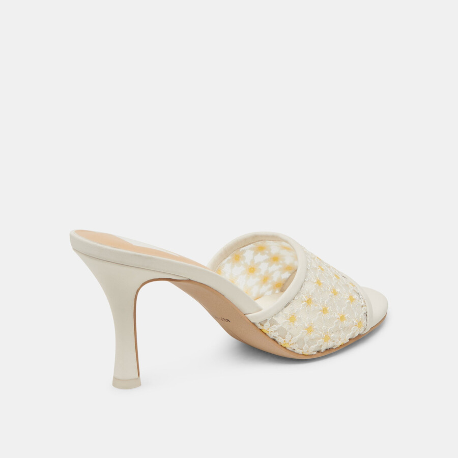 lavendel-pumps mit blumenmuster weiß-gelb mit floralem mesh-einsatz