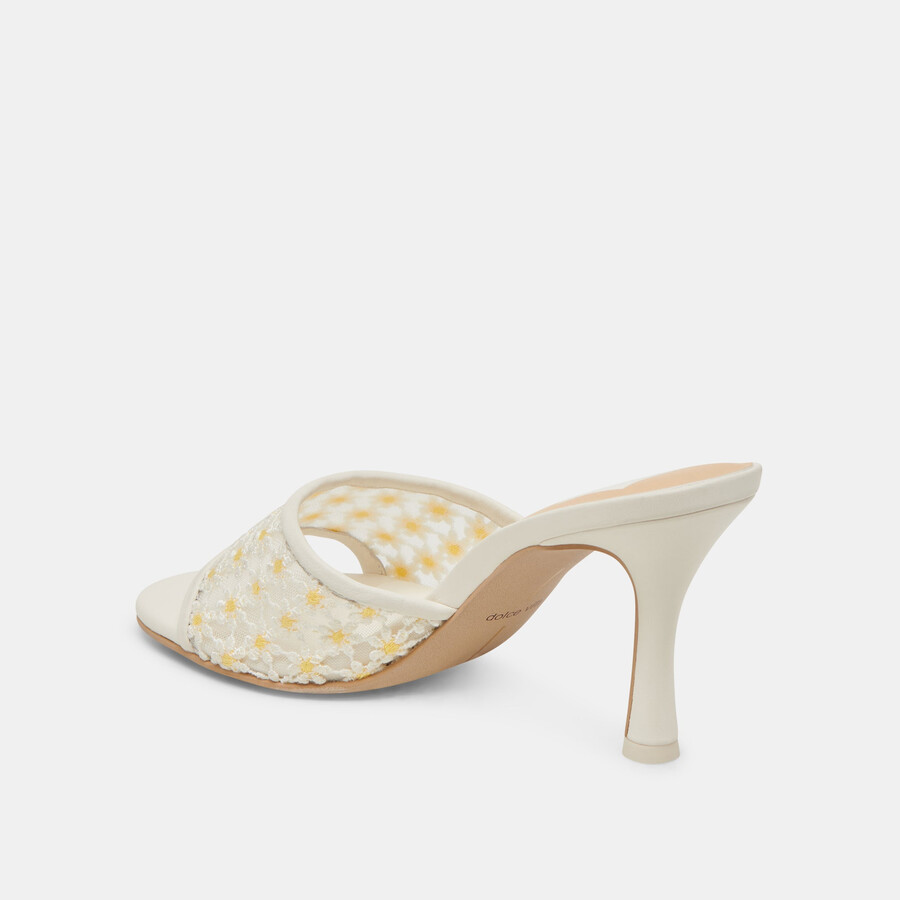 lavendel-pumps mit blumenmuster weiß-gelb mit floralem mesh-einsatz