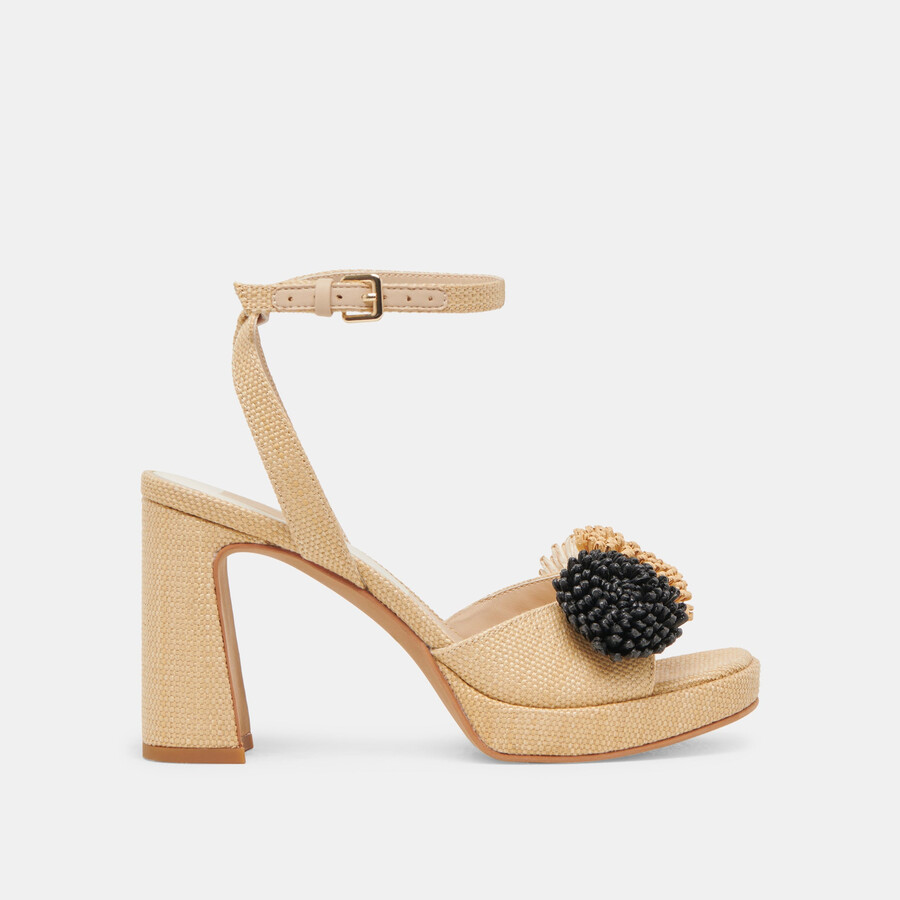 olivea heels schwarz natur raffia