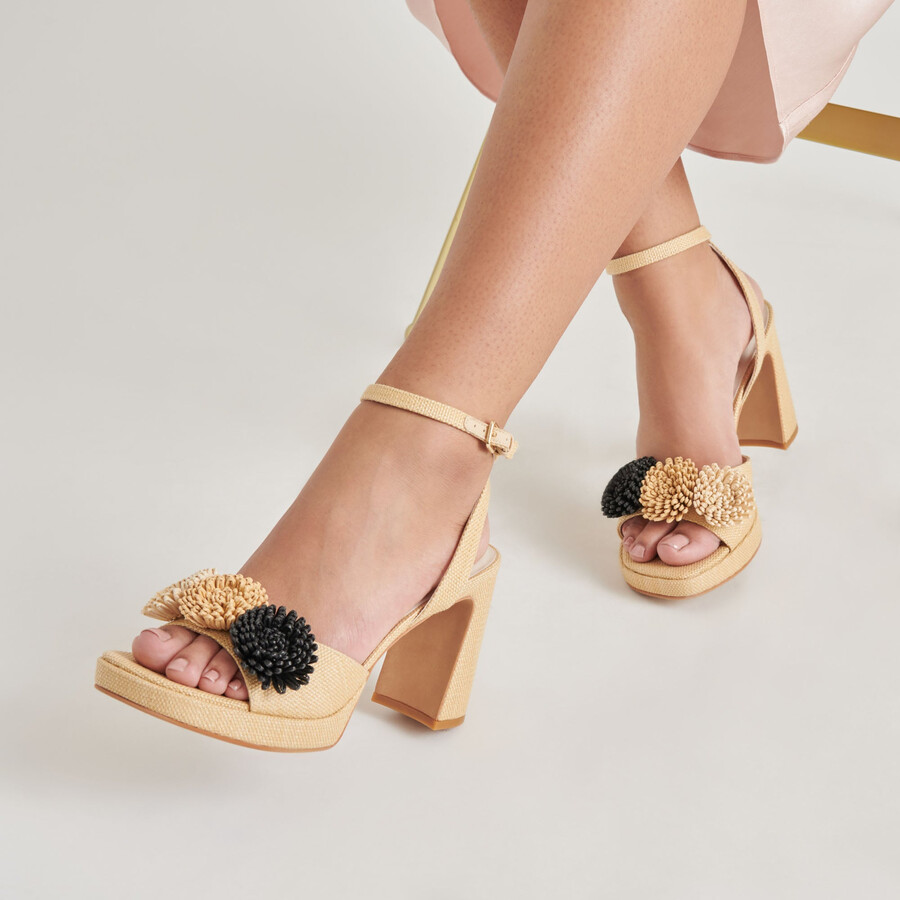olivea heels schwarz natur raffia