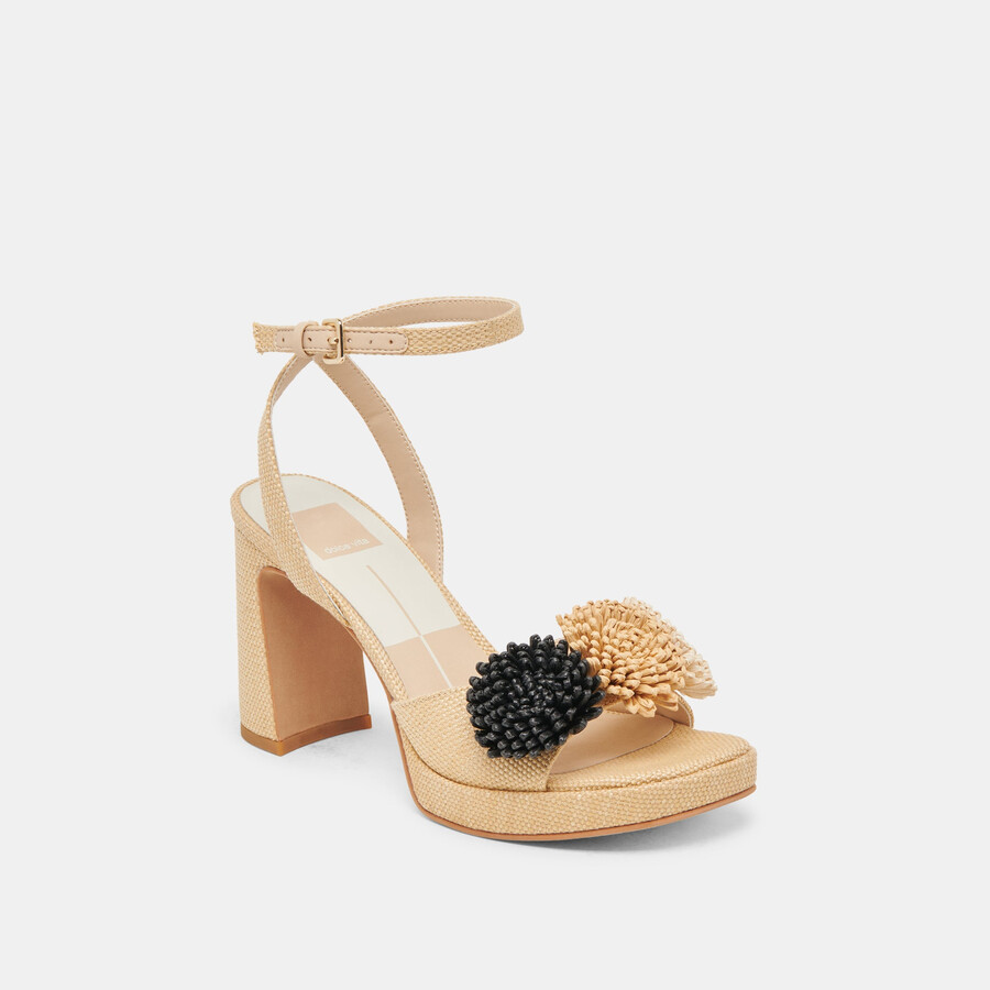 olivea heels schwarz natur raffia