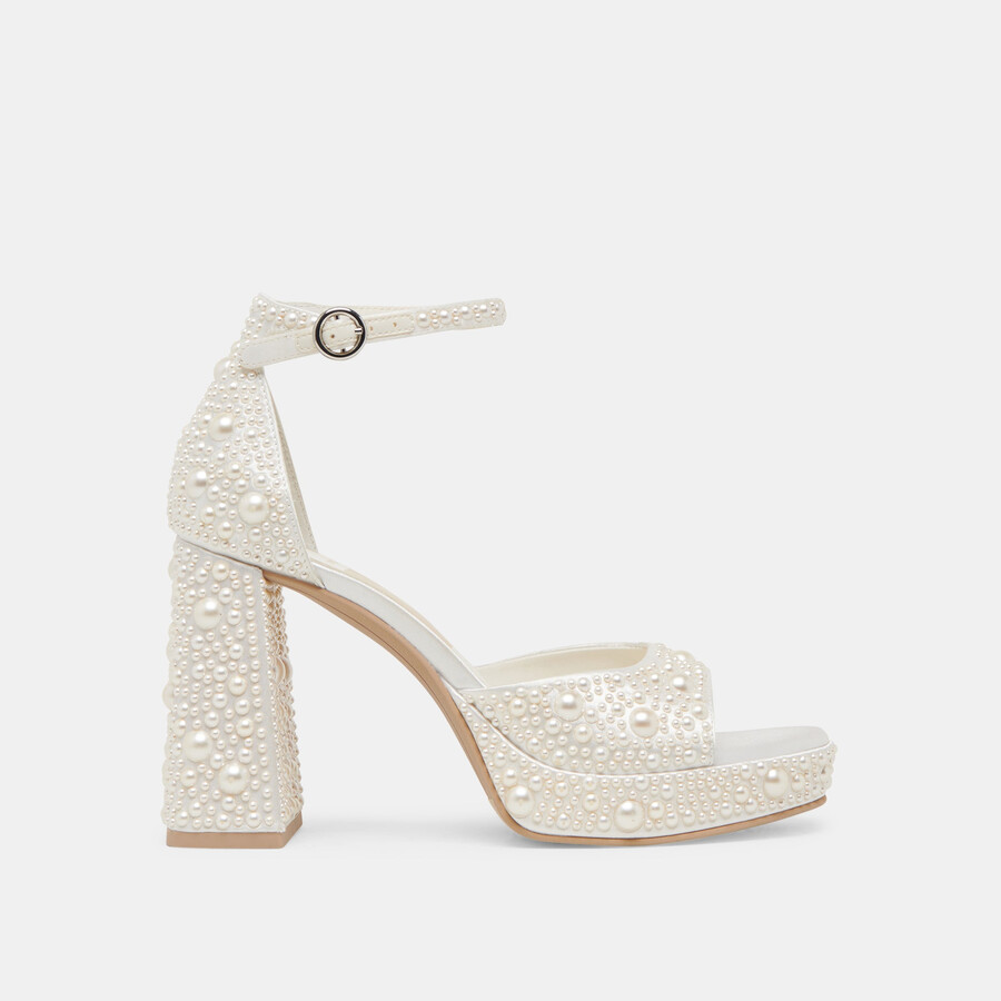 pandro pearl heels aus echtem weißen satin