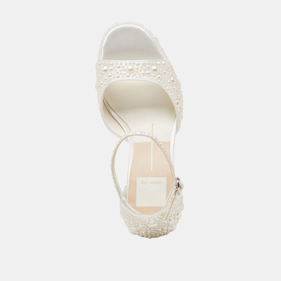 pandro pearl heels aus echtem weißen satin