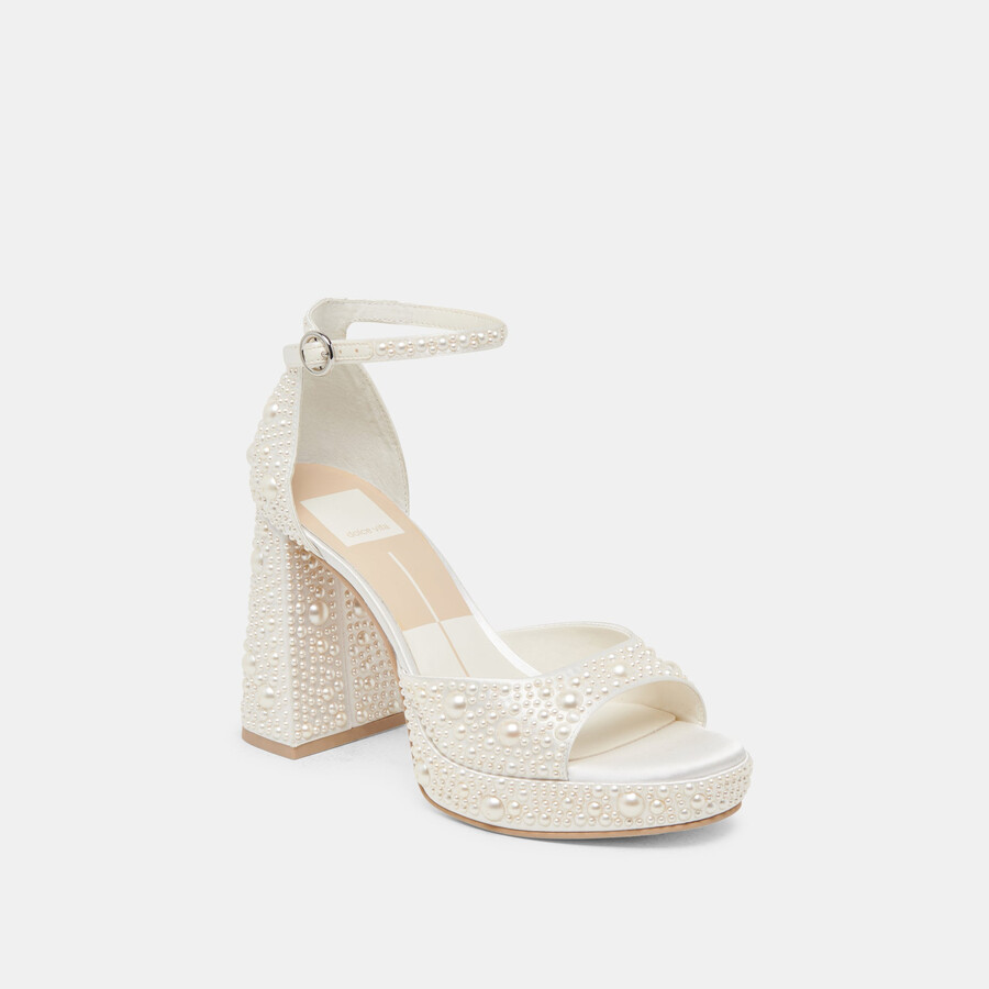 pandro pearl heels aus echtem weißen satin