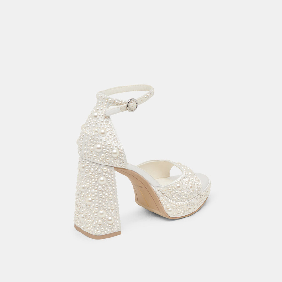 pandro pearl heels aus echtem weißen satin