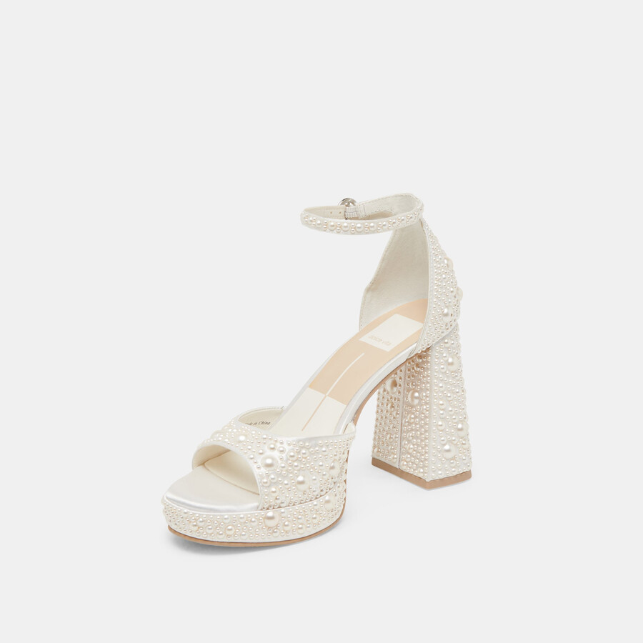 pandro pearl heels aus echtem weißen satin