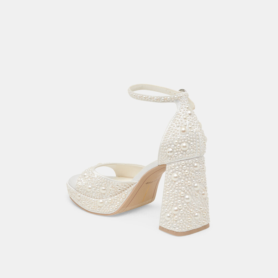 pandro pearl heels aus echtem weißen satin
