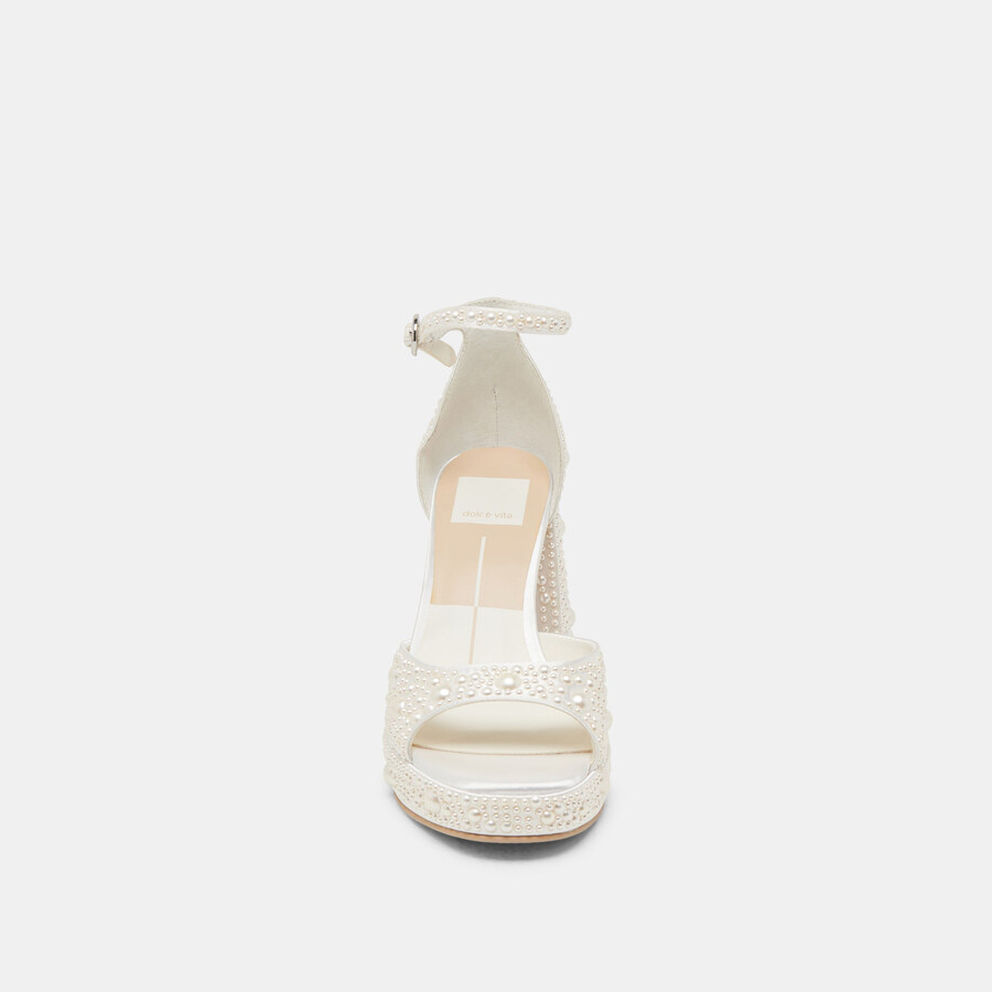 pandro pearl heels aus echtem weißen satin