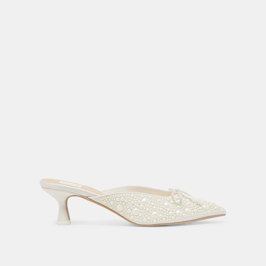 claytn pearl heels aus echtem weißen satin