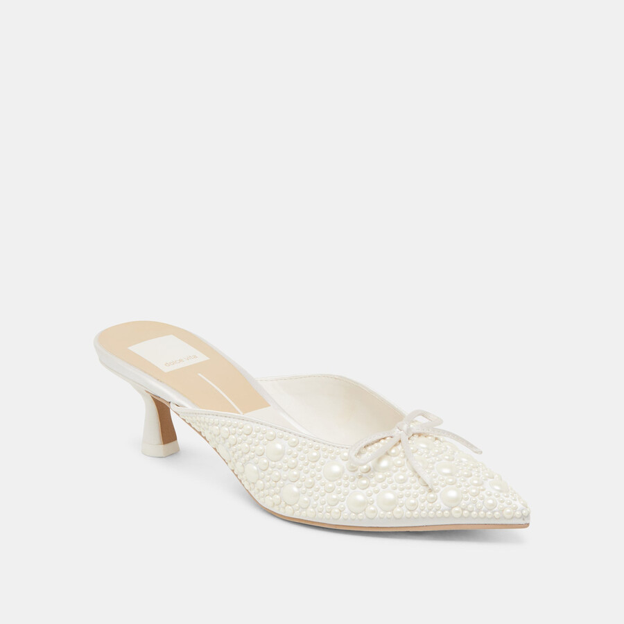 claytn pearl heels aus echtem weißen satin