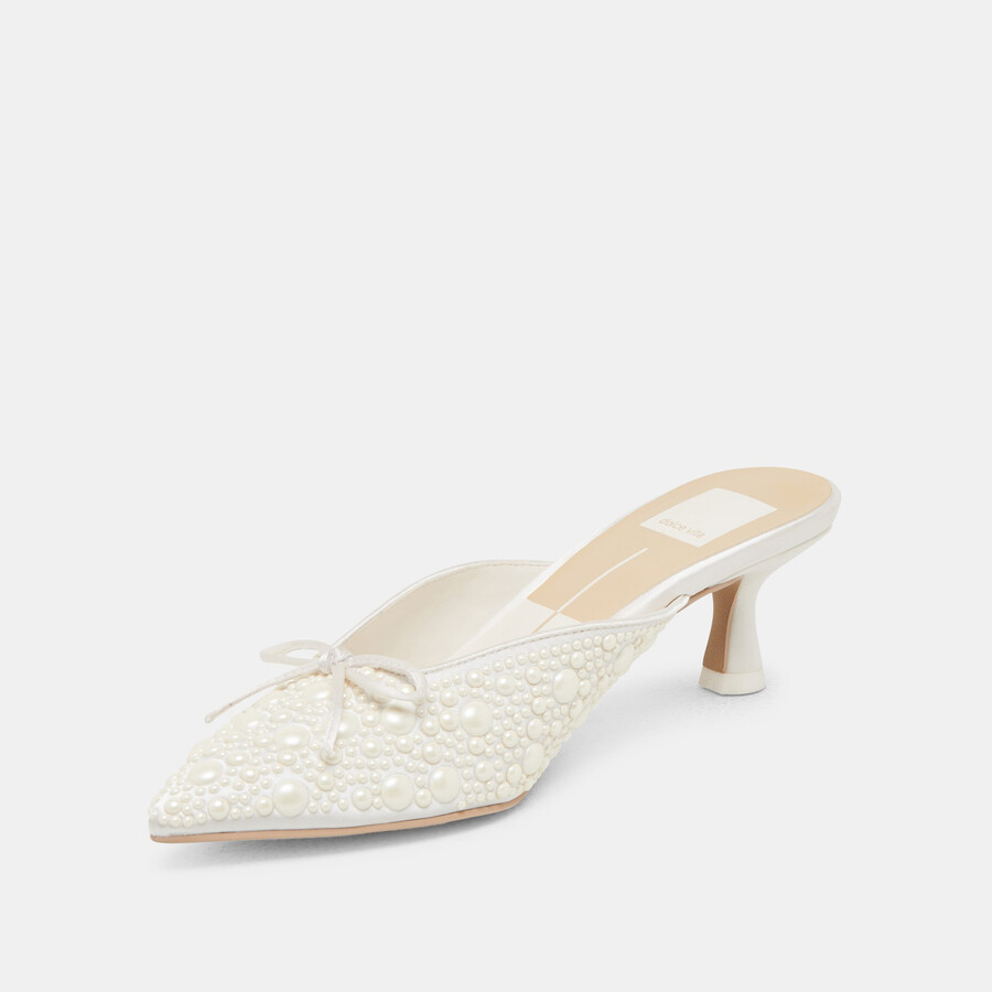 claytn pearl heels aus echtem weißen satin