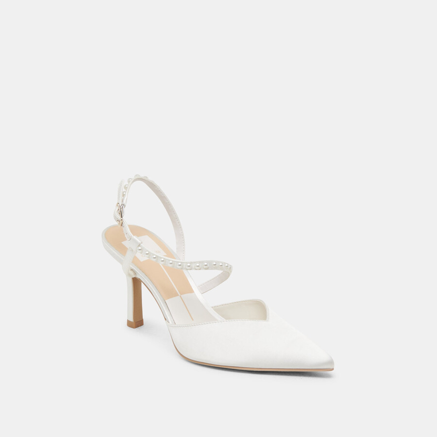 kamra pearl heels aus echtem weißen satin