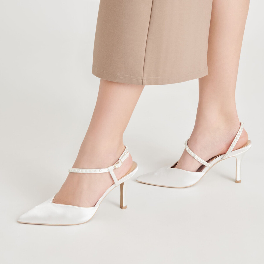 kamra pearl heels aus echtem weißen satin