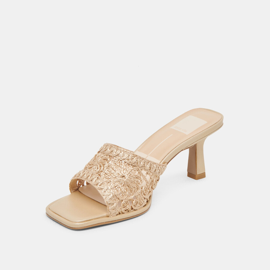 maylah heels hellgold makramee